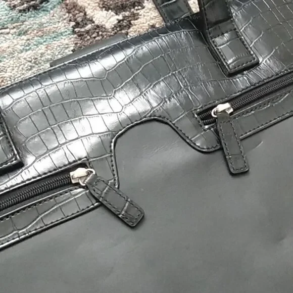 EUC BUXTON Black Leather Briefcase/Computer Bag w/Silver Hardware 13x16 in. - Picture 4 of 11